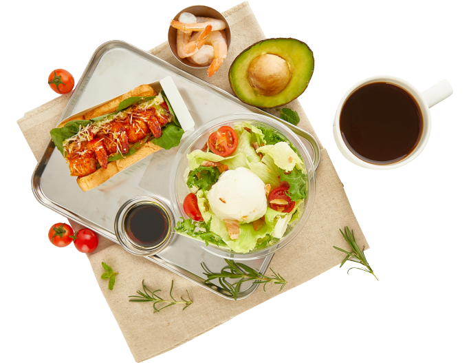 마리토스트, 샐러드 그리고 커피 이미지
